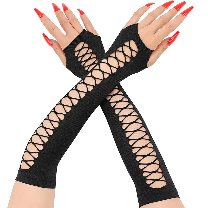 Fingerless Glove Knit - Guanti lunghi in pizzo da donna,