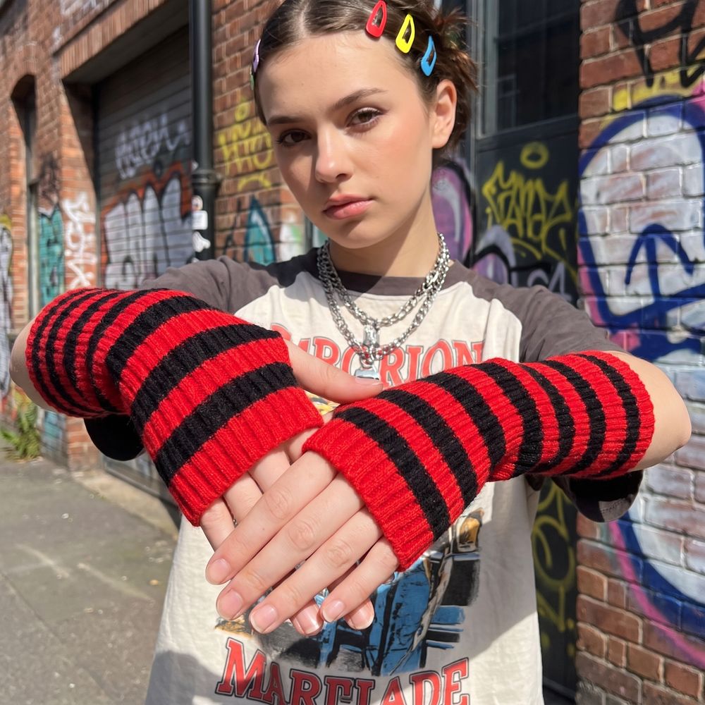 Fingerless Glove Knit - Manicotti a Maglia a Righe Y2K